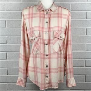 Sanctuary Women's Pink & White Plaid Long Sleeve Button Down Shirt Size Small
